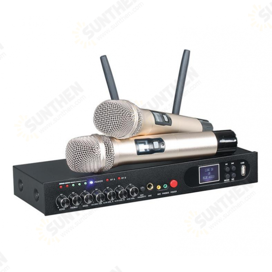 UHF Wireless Microphone System Dual Handheld Karaoke Microphone with 2 Handheld Mics for Home KTV