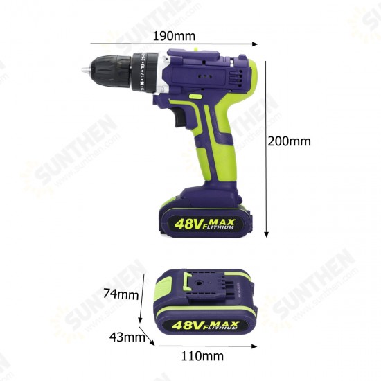 3 In 1 Hammer Drill 48V Cordless Drill Double Speed Power Drills LED lighting 1Pcs Large Capacity Battery 50Nm 25+1 Torque Electric Drill