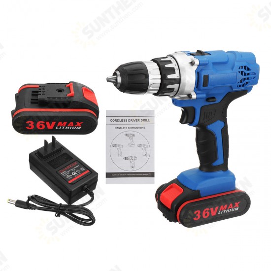 36V 1.3A Cordless Rechargeable Power Drill Driver Electric Screwdriver W/ 1 or 2 Li-ion Battery