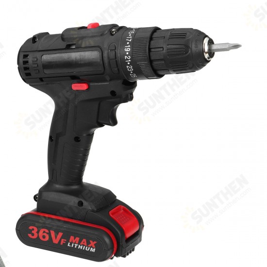 36V Cordless Electric Impact Hammer LED Light Drill Screwdriver With 2 Battery Household Power Tools