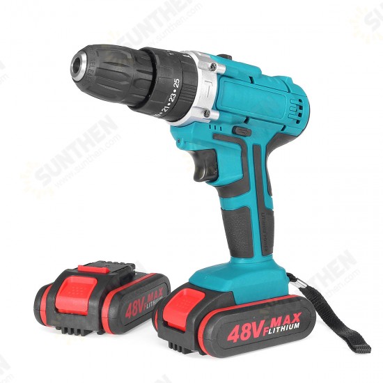 48V 2 Speed Power Drills Cordless Electric Drill 13000mAh 25+3 Torque Drilling Tool With 2 Li-ion Batteries