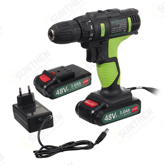 48VF Cordless Impact Lithium Electric Drill 2 Speed Hand Drill LED lighting 1/2Pcs Large Capacity Battery 25+1 Torque Rechargeable Screw Driver Drill