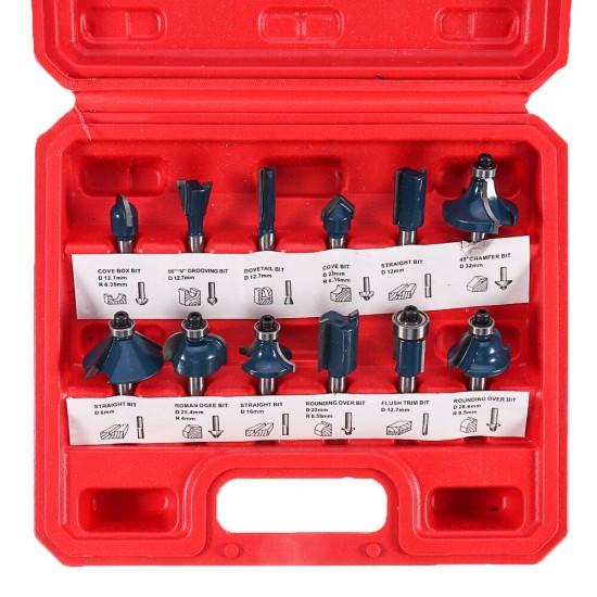 12/15Pcs 1/4 Inch Shank Router Bit Set Woodworking 6.35mm Shank Drill Bits For Trimming Engraving Machine