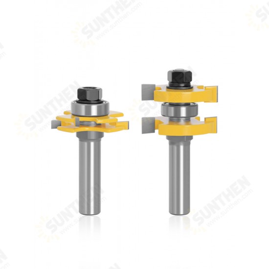 2pcs 1/2 Inch 12mm Shank Tongue Grooving Joint Router Bit T-Slot Tenon Milling Cutter for Wood Woodworking