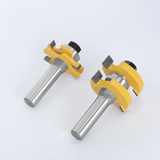 2pcs 1/2 Inch 12mm Shank Tongue Grooving Joint Router Bit T-Slot Tenon Milling Cutter for Wood Woodworking