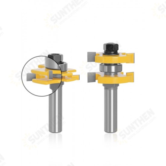 2pcs 1/2 Inch 12mm Shank Tongue Grooving Joint Router Bit T-Slot Tenon Milling Cutter for Wood Woodworking