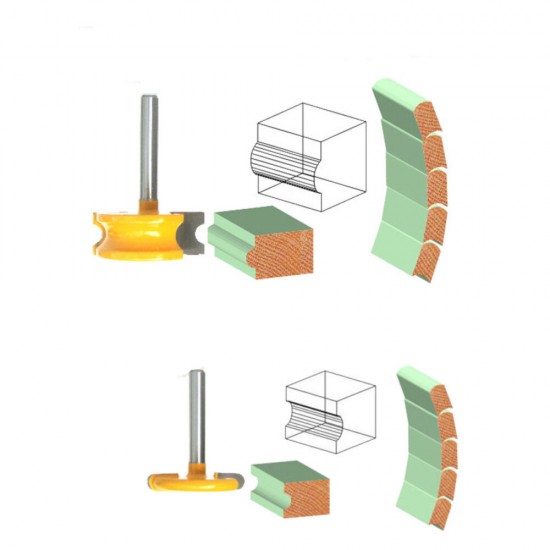 2pcs 1/4inch Shank Flute and Bead Router Bit Arc Woodwork T-Shaped Tenon Bits Slotting Router Bit Set Milling Cutter for Wood