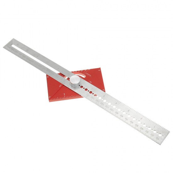 350mm Multifunctional Angle Drawing Ruler with Imperial and Metric Scale Hole Positioning Ruler Woodworking Scriber