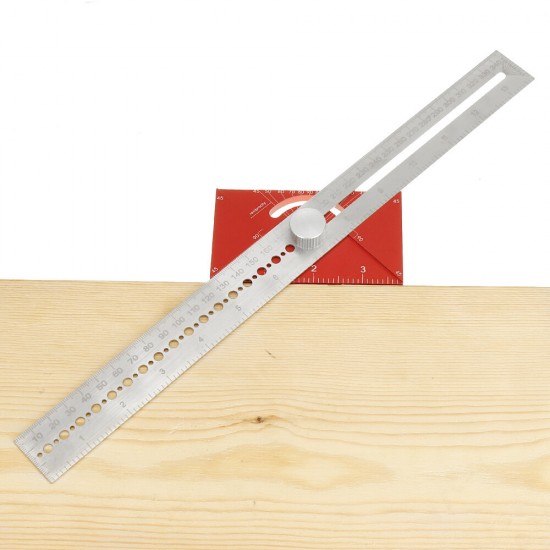 350mm Multifunctional Angle Drawing Ruler with Imperial and Metric Scale Hole Positioning Ruler Woodworking Scriber