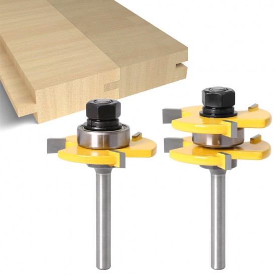 3Pcs 6mm 1/4 Shank Tongue & Grooving Joint Router Bit 45 Degree Lock Miter Router Set Stock Wood Cutting