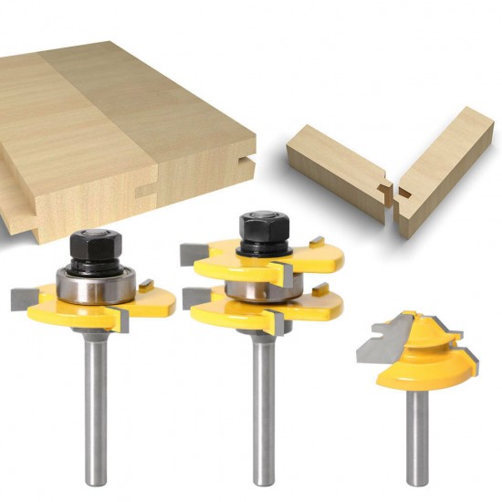 3Pcs 6mm 1/4 Shank Tongue & Grooving Joint Router Bit 45 Degree Lock Miter Router Set Stock Wood Cutting