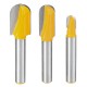 3pcs 1/4 Inch Shank Core Box Router Bit Set Deep Round Bottom Cutter For Wood Working