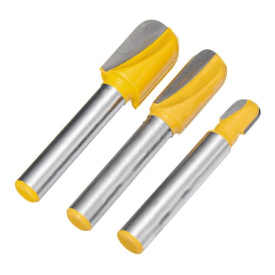 3pcs 1/4 Inch Shank Core Box Router Bit Set Deep Round Bottom Cutter For Wood Working