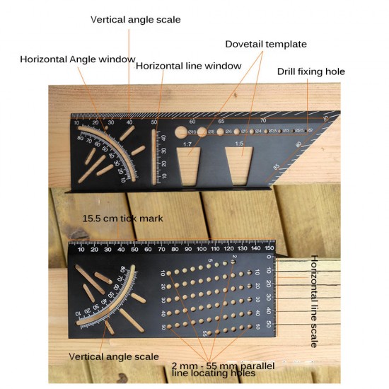 Aluminum Alloy 3D Mitre Angle Measuring Square 45 90 Degree Angle Ruler Punctuation Marking Gauge Framing Angle Protractor Woodworking Tool