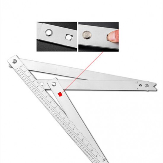 Aluminum Alloy 45 Degree Metric and Imperial Triangle Ruler Multifunctional Foldable Wood Angle Ruler For Woodworking