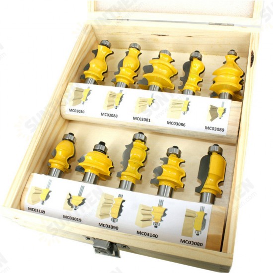 10 Piece 1/2 Inch Shank Architectural Molding Router Bit Set Door Picture Frame Bits with Wood Case Trimming Milling Cutter For Cutter Power Tools