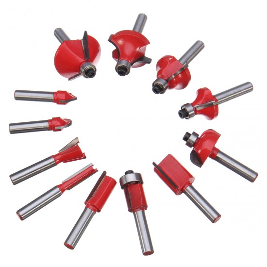 12pcs 1/4 Inch Shank Router Bit Set Carbide Rotary Wood Cutter Milling Cutter Woodworking Trimming Engraving Carving Cutting Tools