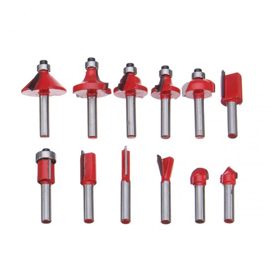 12pcs 1/4 Inch Shank Router Bit Set Carbide Rotary Wood Cutter Milling Cutter Woodworking Trimming Engraving Carving Cutting Tools