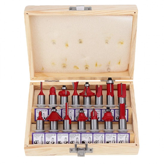 15pcs 1/2 Inch Shank Tungsten Carbide Router Bit Set With Wooden Case Woodworking Cutter