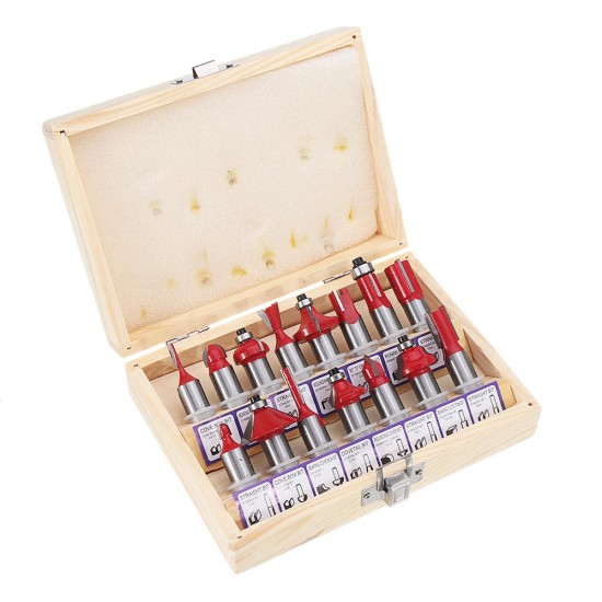 15pcs 1/2 Inch Shank Tungsten Carbide Router Bit Set With Wooden Case Woodworking Cutter