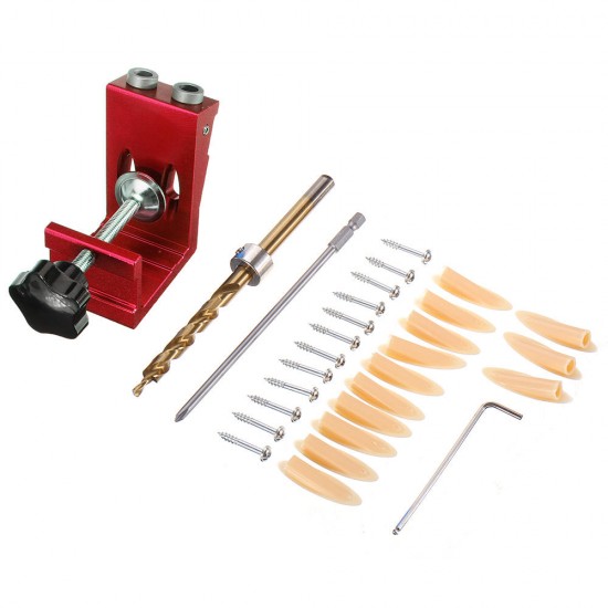 Aluninum Alloy 2 Pocket Hole Syestem Pocket Hole Jig Drill Locator Guide with Drill Screwdriver Set and Pocket Hole Screw Plug Woodworking Tool