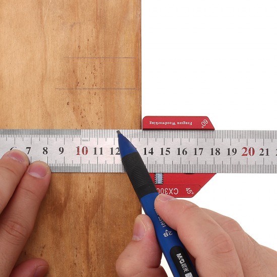 CX300-2 Adjustable 45/90 Degree Metric and Inch Line Scribe Ruler Positioning Measuring Ruler 300mm Marking Ruler Woodworking Tool