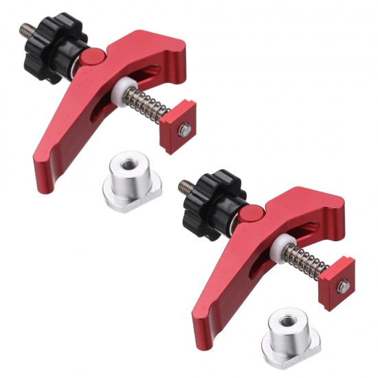 2 Pcs Red Quick Acting Hold Down Clamp Aluminum Alloy T-Slot T-Track Clamp Set Woodworking Tool for Woodworking Table