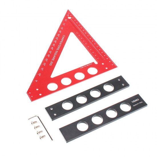 200mm Aluminum Alloy Carpenter Square Triangle Ruler Woodworking Precision Hole Positioning Square