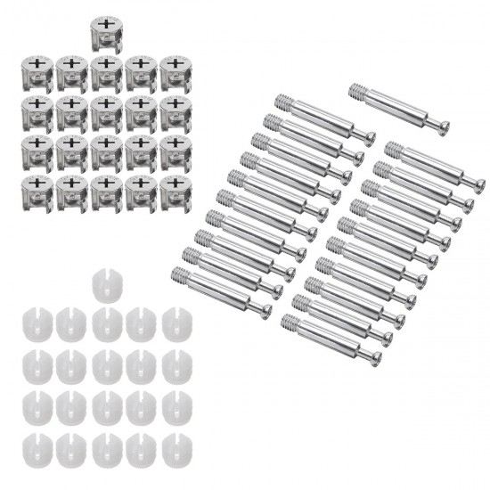 20PCS 3-in-1 Eccentric Wheel Connecting Piece Furniture Screw Nut Kit Fit For Dowel Jig Furniture Wardrobe Link Connection