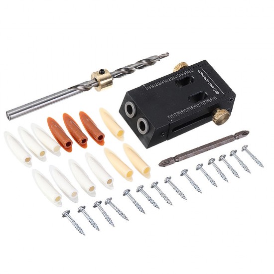 Woodworking Aluminum Alloy Pocket Hole Jig 9mm Carpentry Hole Puncher Locator Angle Drill Guide with Step Drill Bit Set