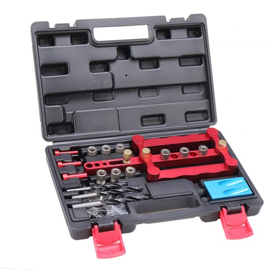 Woodworking Hole Locator Kit Aluminium Alloy Dowelling Jig Locator+Pocket Hole Jig with Storage Box Drill Guide Kit Locator for Fast Fitting