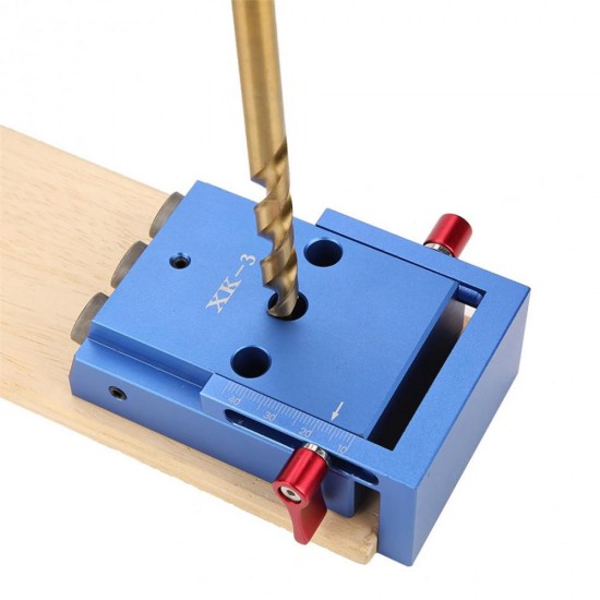 XK-3 Pocket Hole Jig Kit 3 Holes Woodworking Drill Guide Aluminium Oblique Drill Guide Locator Tools