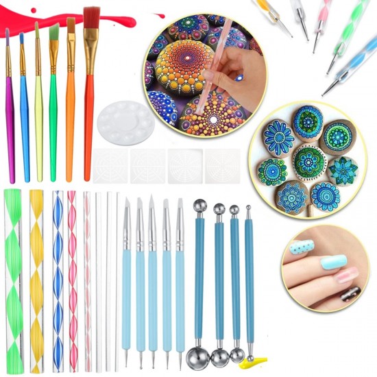 28Pcs Mandala Dotting Tools Set Rock Painting Kit Nail Art Pen Paint Stencil