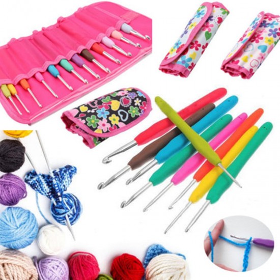 9/11/12Pcs Crochet Hook Set Knitting Needle Yarn Handle Organiser Case Set Tool