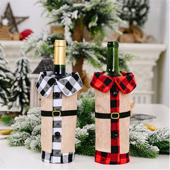 Christmas Sweater Winee Bottle Clothes Collar & Button Coat Design Decorative Bottle Sleeve Sweater For Christmas Gifts Xmas Party Decorations