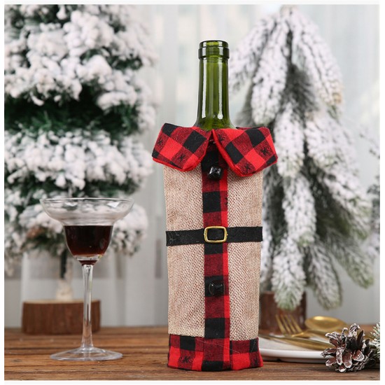 Christmas Sweater Winee Bottle Clothes Collar & Button Coat Design Decorative Bottle Sleeve Sweater For Christmas Gifts Xmas Party Decorations