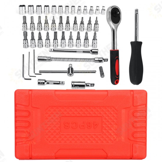 46Pcs Car Motorcycle Repair Tool Deep Socket Ratchet Wrench Screwdriver Head Set Tools