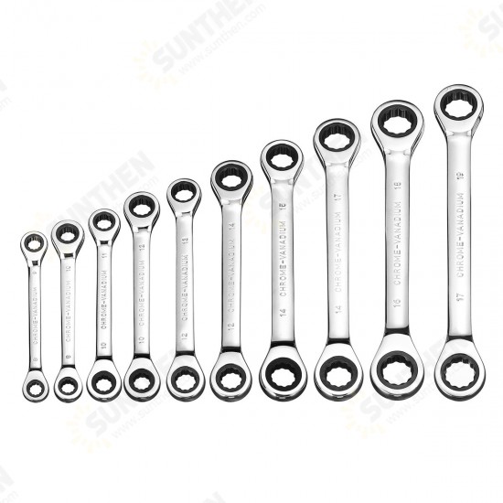 8-19mm Steel Metric Fixed Head Ratchet Spanner Wrench Double End Ring Tool