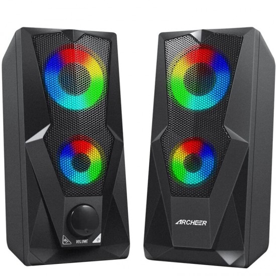 CS1 Computer Speaker Gaming Speaker RGB Light PC 2.0 USB Powered Stereo Volume Control Desktop Speaker
