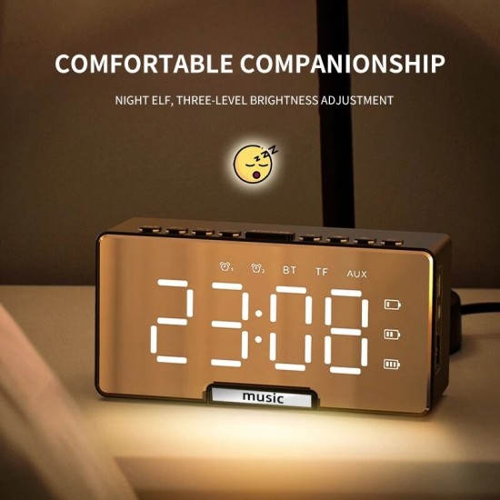 D7 LED Alarm Clock Speaker Luminous Multi-function Retro bluetooth 5.0 Loudspeaker for Home Decor Digital Alarm Clock