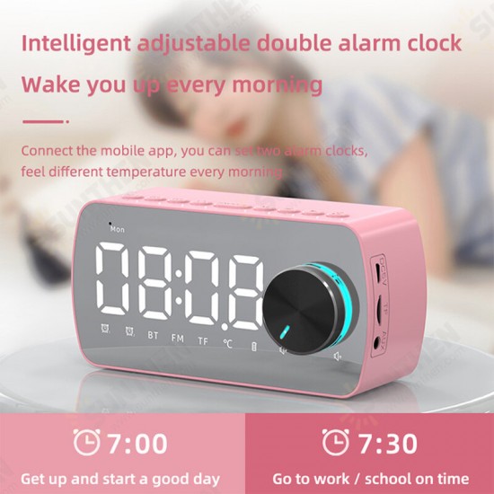 P2 Wireless bluetooth Speaker Double Alarm Clock FM Radio Mirror LED Display HiFi Music Column Subwoofer Hands-free Call Speaker