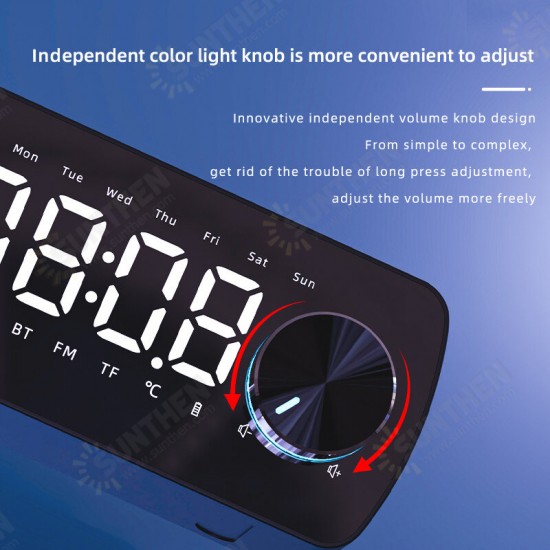 P2 Wireless bluetooth Speaker Double Alarm Clock FM Radio Mirror LED Display HiFi Music Column Subwoofer Hands-free Call Speaker