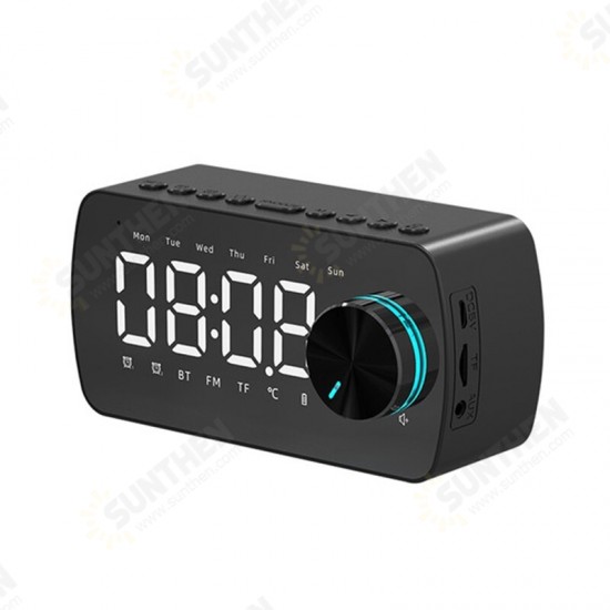 P2 Wireless bluetooth Speaker Double Alarm Clock FM Radio Mirror LED Display HiFi Music Column Subwoofer Hands-free Call Speaker