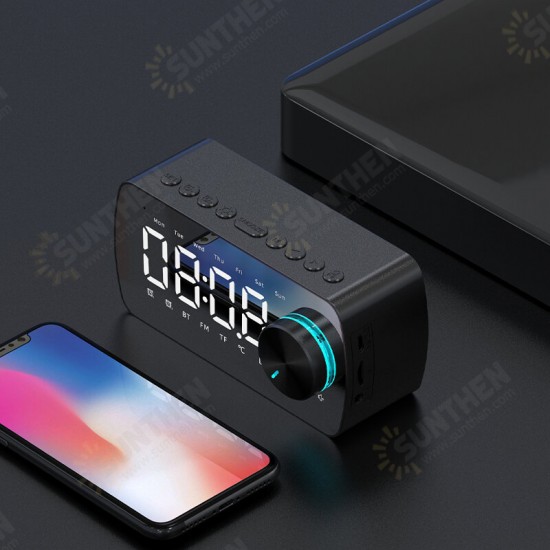 P2 Wireless bluetooth Speaker Double Alarm Clock FM Radio Mirror LED Display HiFi Music Column Subwoofer Hands-free Call Speaker