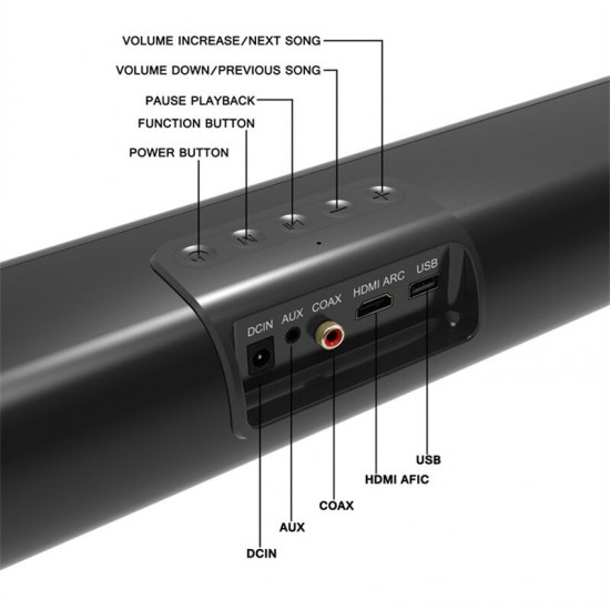 S20L 50W 3D Surround bluetooth 5.0 Soundbar Bass Wired Computer HiFi Stereo Sound Bar HDMI TV Home Theater System Speaker