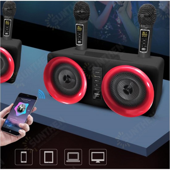 SD-307 Wireless bluetooth Speaker 30W Dual Drivers Stereo TF Card AUX-In 1800mAh Luminous Home Karaoke Portable Family Soundbar with Dual Wireless Microphones