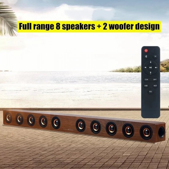 D90 40W Lossless bluetooth Wireless Wooden TV Speaker Soundbar 3D Surround 8 Speakers 2 Subwoofer Fiber Coaxial TF Card U Disk With Remote Control for Music TV