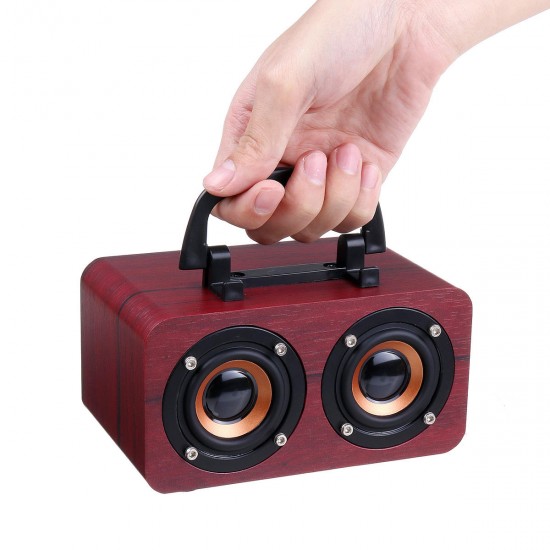 FT-4002 Wooden Wireless bluetooth Speaker Dual Driver TF Card Stereo Bass Subwoofer with Mic with Phone Holder