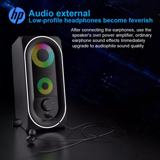 HP DHE6001 Mini Speaker Deep Bass RGB Streamer Light Effect 3.5mm USB Powered Desktop Loudspeaker for Laptop Computer Phone
