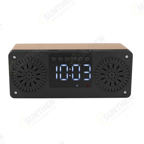 bluetooth 5.0 Wooden Speaker Alarm Clock Support TF Card/USB/AUX/ FM Radio